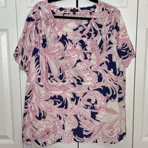 Talbots Woman Top Floral Silk Blend Blouse 20W Cross Front